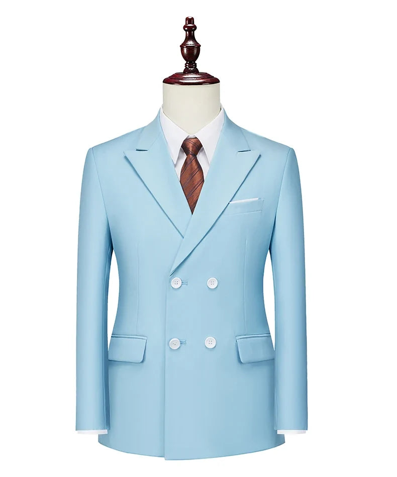 Men's Double Breasted Blazer – Formal Solid Color Suit Jacket for Weddings & Business