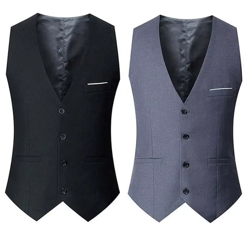 Men's Slim Fit Vest Single Breasted Business Waistcoat Black Grey Navy Blue