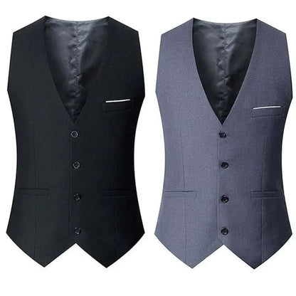 Men's Slim Fit Vest Single Breasted Business Waistcoat Black Grey Navy Blue