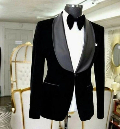 New Fashion Red/Black Velvet Jacket for Men Single Breasted Notch Lapel Slim Fit Suit Blazer for Prom Wedding Business One Coat
