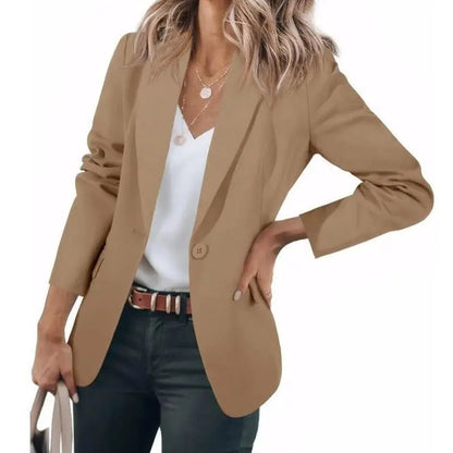 Fall 2024 Women's Casual Long Sleeve Button-Up Collar Pocket Single-Breasted Office West Suit Polyester Blend Fashion Style