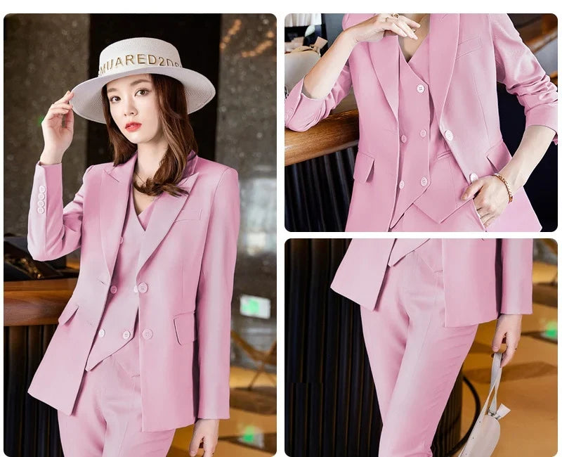 Spring/Autumn New Style Professional Beauty Salon Manager Workwear Women's 3 Piece Long Pants Suit Elegant High End Uniform
