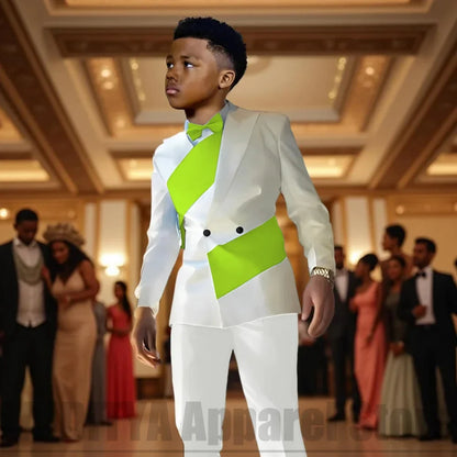Boys Color Block 2 Piece Suit Set Double Breasted Blazer with Pants Formal Wedding Party Prom Attire Stylish Children's Suit