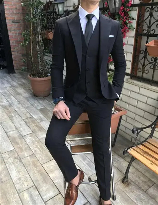 Custom Made Peaked Lapel Burgundy Business Mens Suit Best Man Groom Wedding Suits For Men 3 Pieces Prom Tuxedo Jacket+Vest+Pant