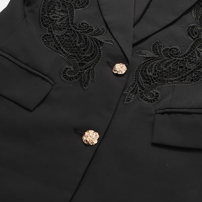 2026 Spring New Women Light Luxury Blazer High-End Lace Patchwork Hollow Out Waist Cinching Slim Fit Elegant Jacket HK18570