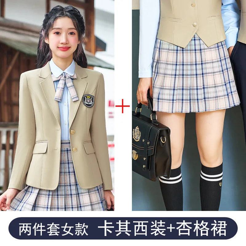 College Style Women's Suit2024New Autumn Small Stature Elegant Campus Suit OutfitjkUniform Suit Dress Set
