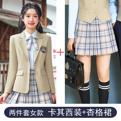 College Style Women's Suit2024New Autumn Small Stature Elegant Campus Suit OutfitjkUniform Suit Dress Set