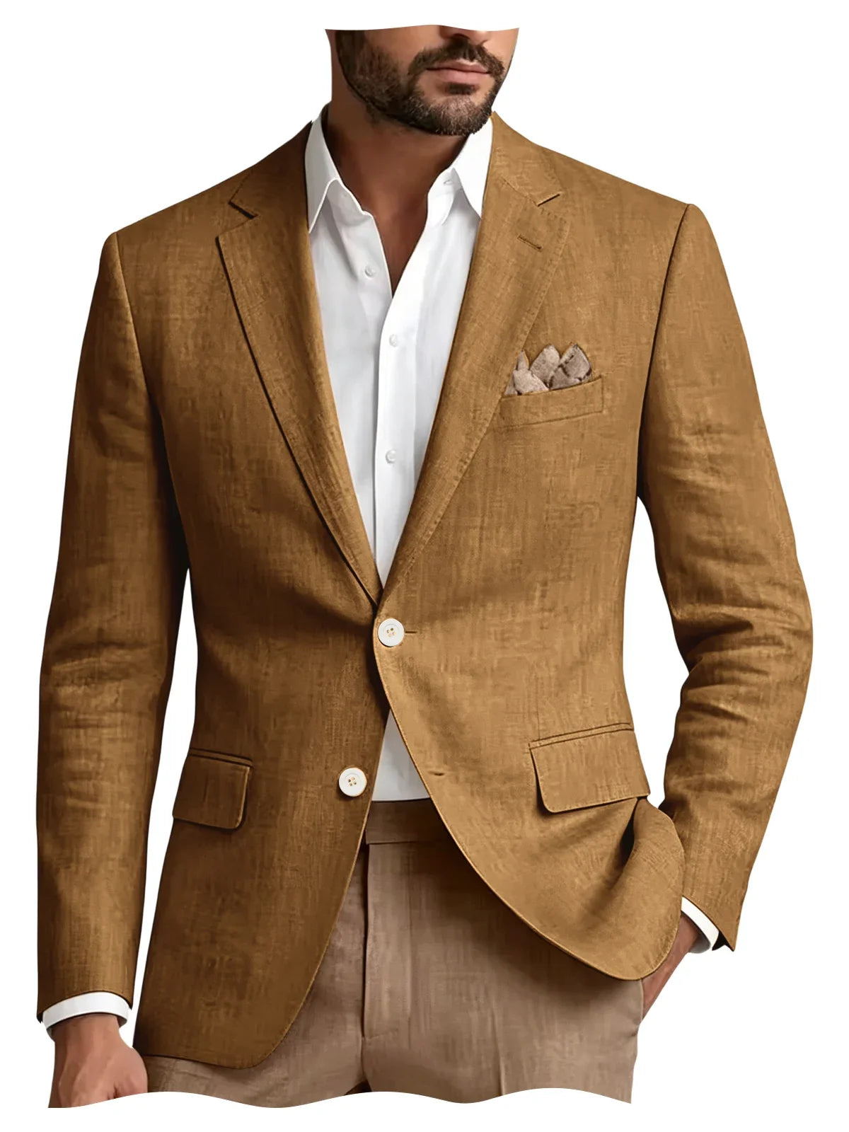 Men's Linen Blazer Notch Lapel 2 Buttons Slim Fit Casual Sport Jacket Lightweight Breathable Summer Business Wedding Daily Wear