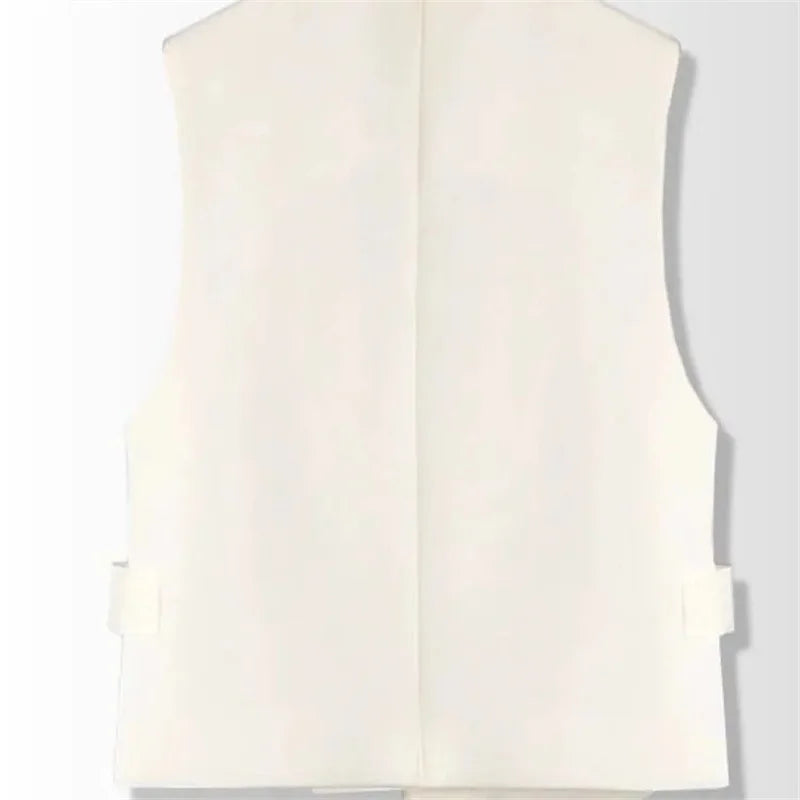 Retro Ladies Solid Color Sleeveless Coat Spring Autumn Women Fashion Embroidered Suit Waistcoat Top Female Irregular Vest Jacket