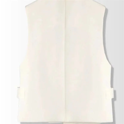 Retro Ladies Solid Color Sleeveless Coat Spring Autumn Women Fashion Embroidered Suit Waistcoat Top Female Irregular Vest Jacket