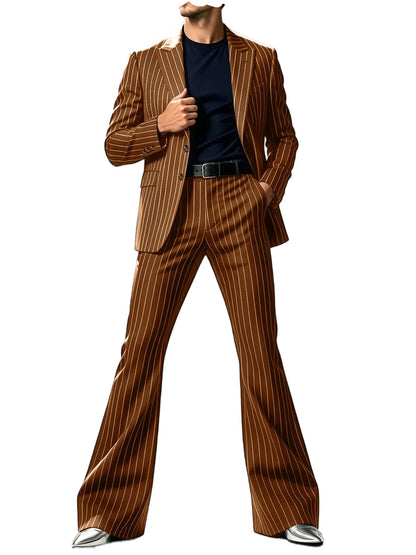 Men's Suit 2-Piece Slim Fit Pinstripe Blazer & High Waist Flared Pants for Business Casual and Formal Occasions