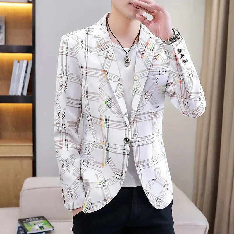 Blazer New Men's Fashion Business Plaid Gentleman Slim Fit Shopping Outdoor Performance Wedding Banquet Casual Blazer