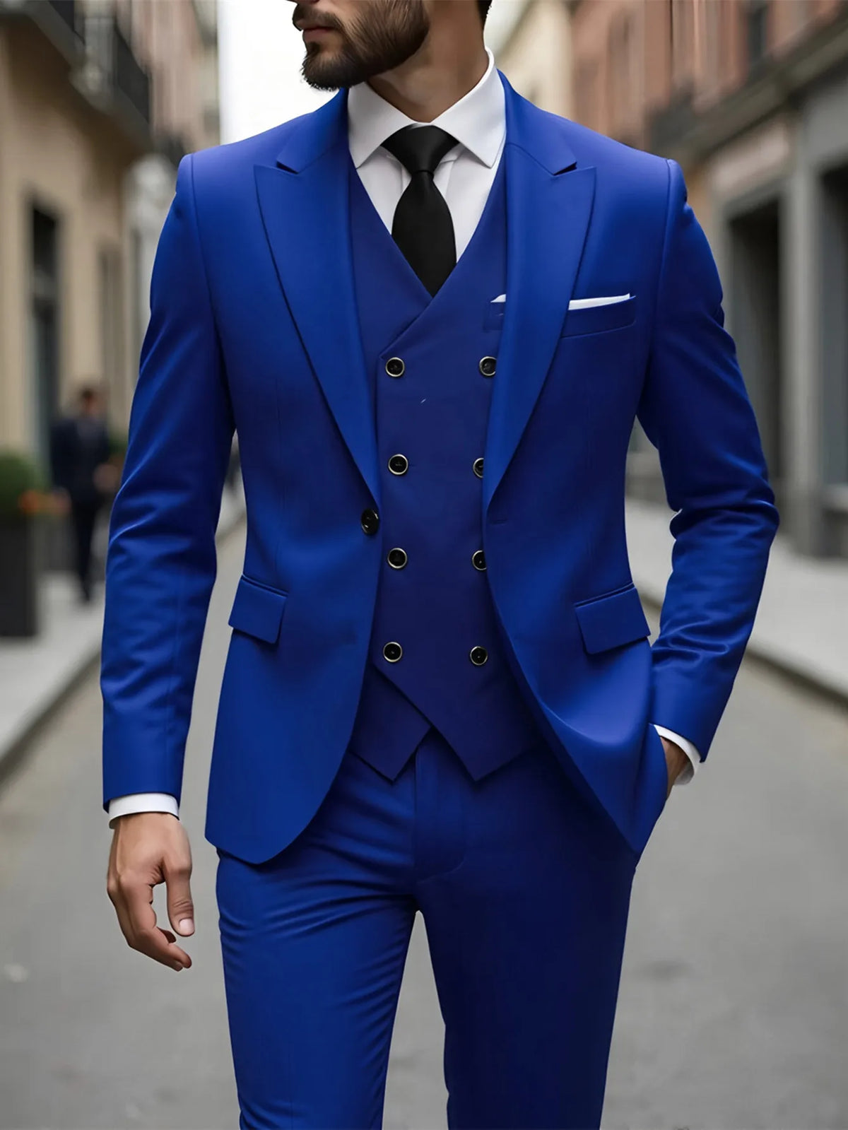 Élégant Costume Homme 3 Pièces Blazer Gilet et Pantalon Ensemble Costume de Smoking à Revers Pointus pour Homme Cérémonie Mariage Tenues Bal de Fin d'Année Affaires