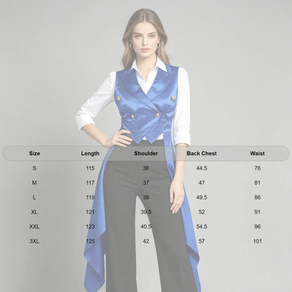 Women Victorian Tuxedo Sleeveless Vests Renaissance Waistcoat Irregular Hem Vest Satin Tailcoat Top for Halloween Gothic Outfit