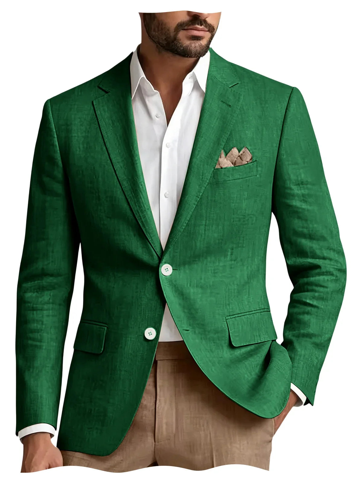 Men's Linen Blazer Notch Lapel 2 Buttons Slim Fit Casual Sport Jacket Lightweight Breathable Summer Business Wedding Daily Wear