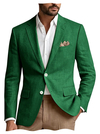 Men's Linen Blazer Notch Lapel 2 Buttons Slim Fit Casual Sport Jacket Lightweight Breathable Summer Business Wedding Daily Wear