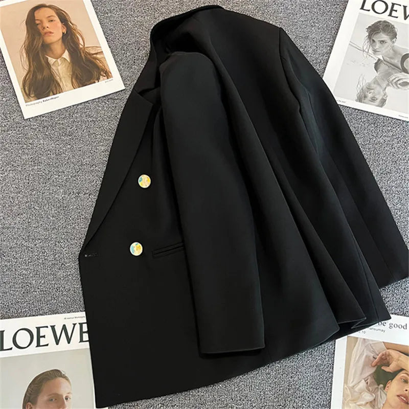 Women's Spring Autumn 2026 Commuter Style Small Suit Jacket Double Row Buttons White Versatile Polyester Fiber Fashion