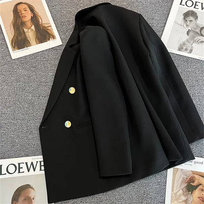 Women's Spring Autumn 2026 Commuter Style Small Suit Jacket Double Row Buttons White Versatile Polyester Fiber Fashion