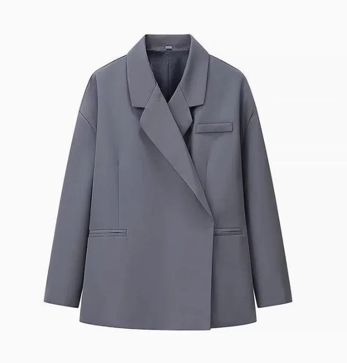 Cross-Border Women's Fashion Color Block Lapel Side Buttoned Suit Jacket Princess Style Loose Fit Long Sleeve Regular Length