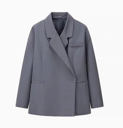 Cross-Border Women's Fashion Color Block Lapel Side Buttoned Suit Jacket Princess Style Loose Fit Long Sleeve Regular Length