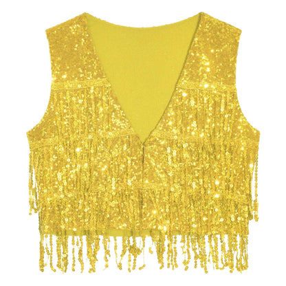 Women's Fringe Vest Clubwear Jazz Modern Dance Waistcoat Glitter Tassel Sleeveless Jacket Sequins Vests Music Festival Costumes