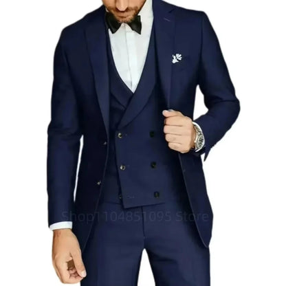 Costume de smoking 3 pièces gris coupe ajustée pour homme avec revers cranté, pour marié, mariage, affaires, ensemble veste, pantalon, gilet