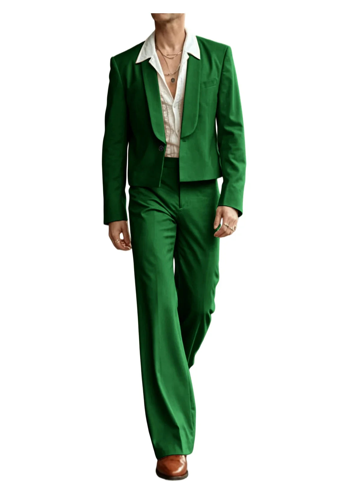 Men's 2-Piece Suit Set – Cropped Blazer & High Waist Flare Pants | Shawl Lapel Tuxedo for Formal & Party Occasions