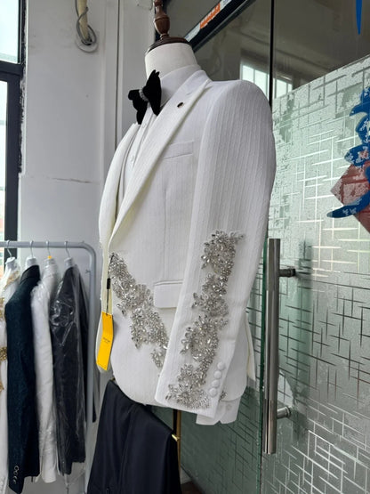 Opulent Crystal Men's Suits 2 Pieces Jacket Pants Wedding Groom Sets Premium Jacquard Suit Set For Men Banquet Party Outfit