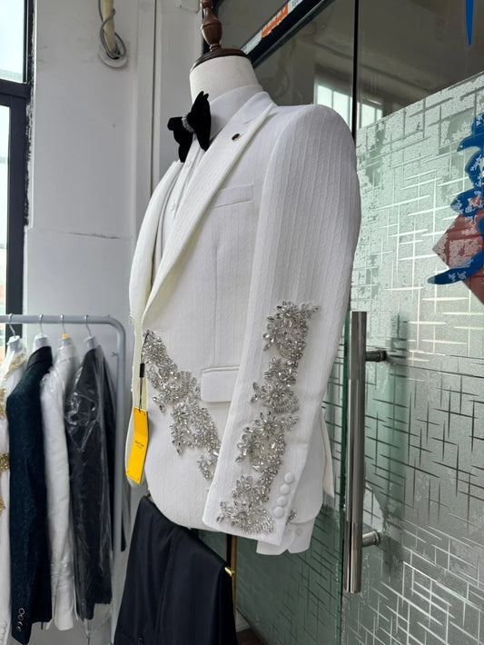 Opulent Crystal Men's Suits 2 Pieces Jacket Pants Wedding Groom Sets Premium Jacquard Suit Set For Men Banquet Party Outfit