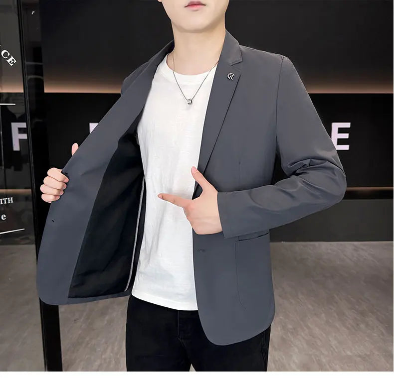 Men's Summer Thin Casual Blazer Solid Color Sun Protection Single Suit Jacket Lightweight Breathable Outerwear