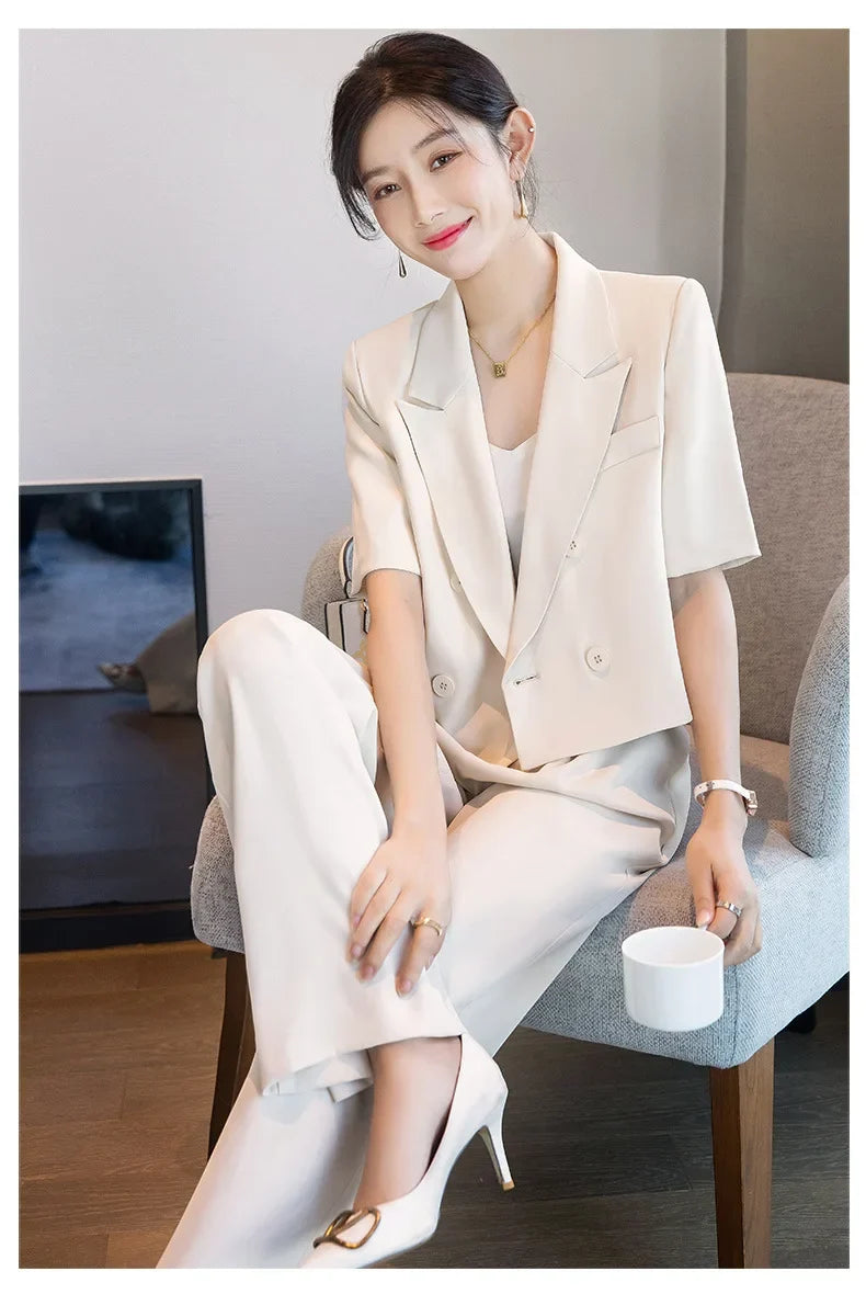 Blazer Short Suit Small Workplace Commuting Temperament Thin Suit Summer Button Suit OL Work Clothes Pant Sets