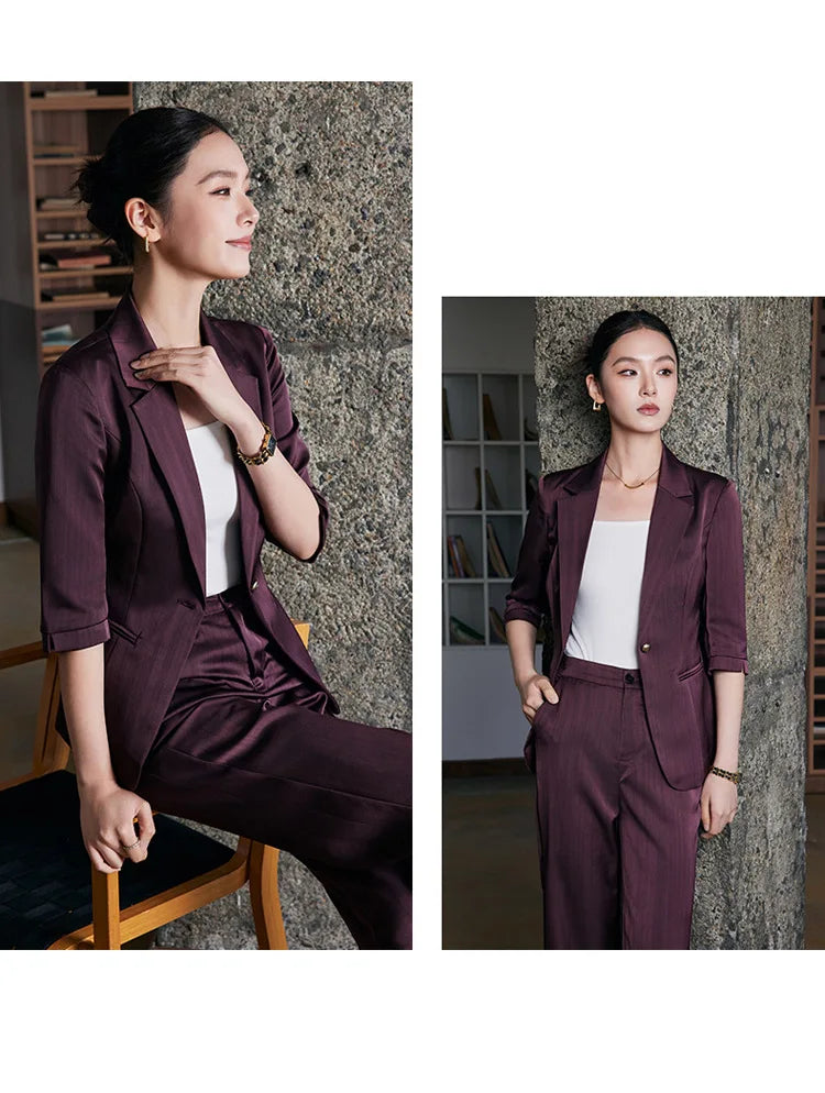 Elegant Women 2025 Spring Summer Professional Suit OL Business Interview Manager Commuting Work Wear Blazer And Pants Sets