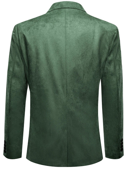 Forest Green Faux Suede Mens Sport Coat, Two Button Notch Lapel Casual Blazer, Single Business Suit Jacket Wedding Daily Wear