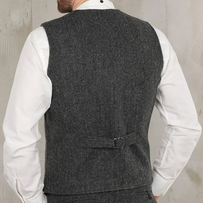 Men's Herringbone Vest for Weddings and Formal Occasions – Single-Breasted Waistcoat