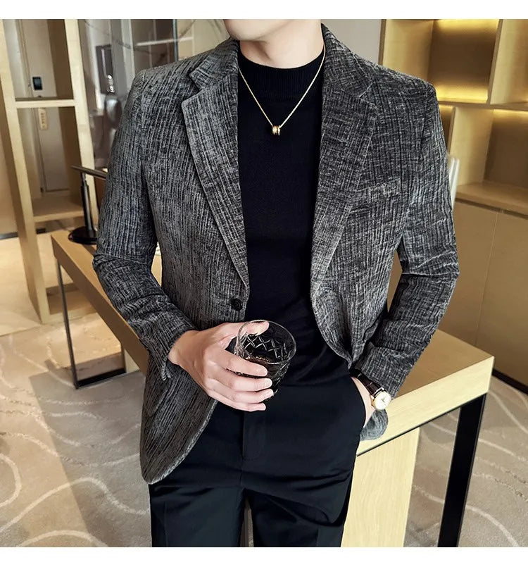 2025 Winter Chenier Thick Suit Jacket for Men Korean Slim Fit Casual Business Men Blazers Wedding Groom Office Social Dress Coat