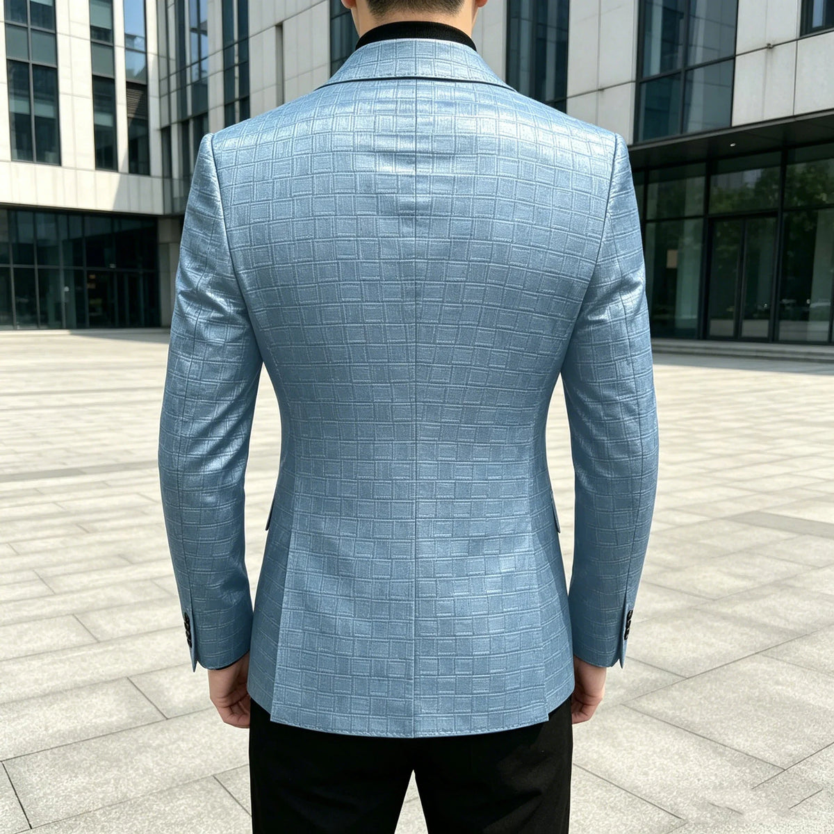 Men's Crocodile Leather Blazer Double Breasted Slim Fit Suit Jacket Formal Business Casual Sport Coat Wedding Party Streetwear