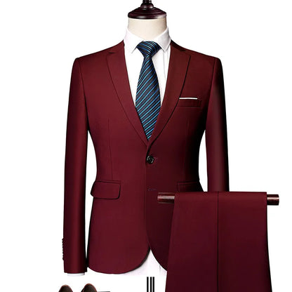 Men's 2 Piece Suit , Two Button Slim Fit Solid Jacket and Pants Set, Suits for Men Prom Party Wedding & Business