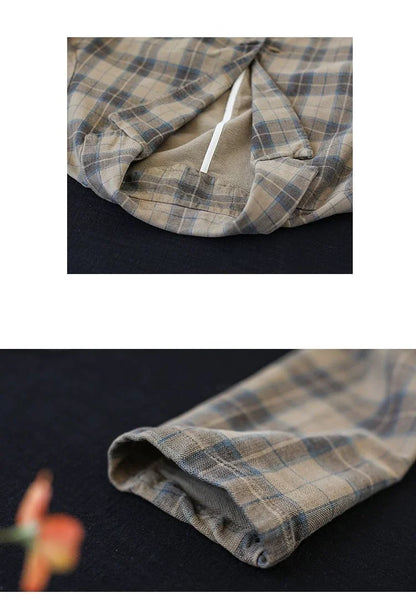 Fashion Chic Cotton Plaid Blazer Female Spring and Autumn New Literary Retro Elegant Commuter Small Incense Wind Jacket Women