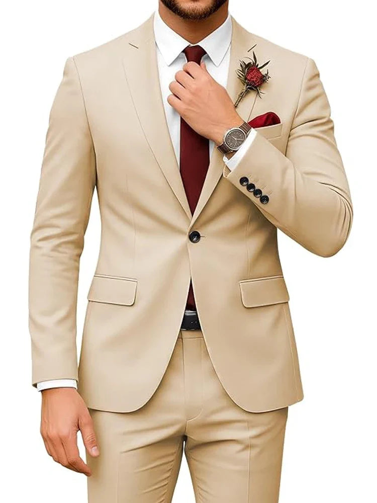 Men's 2-Piece Velour Suit – Slim Fit Blazer and Pants for Wedding, Prom & Formal Occasions