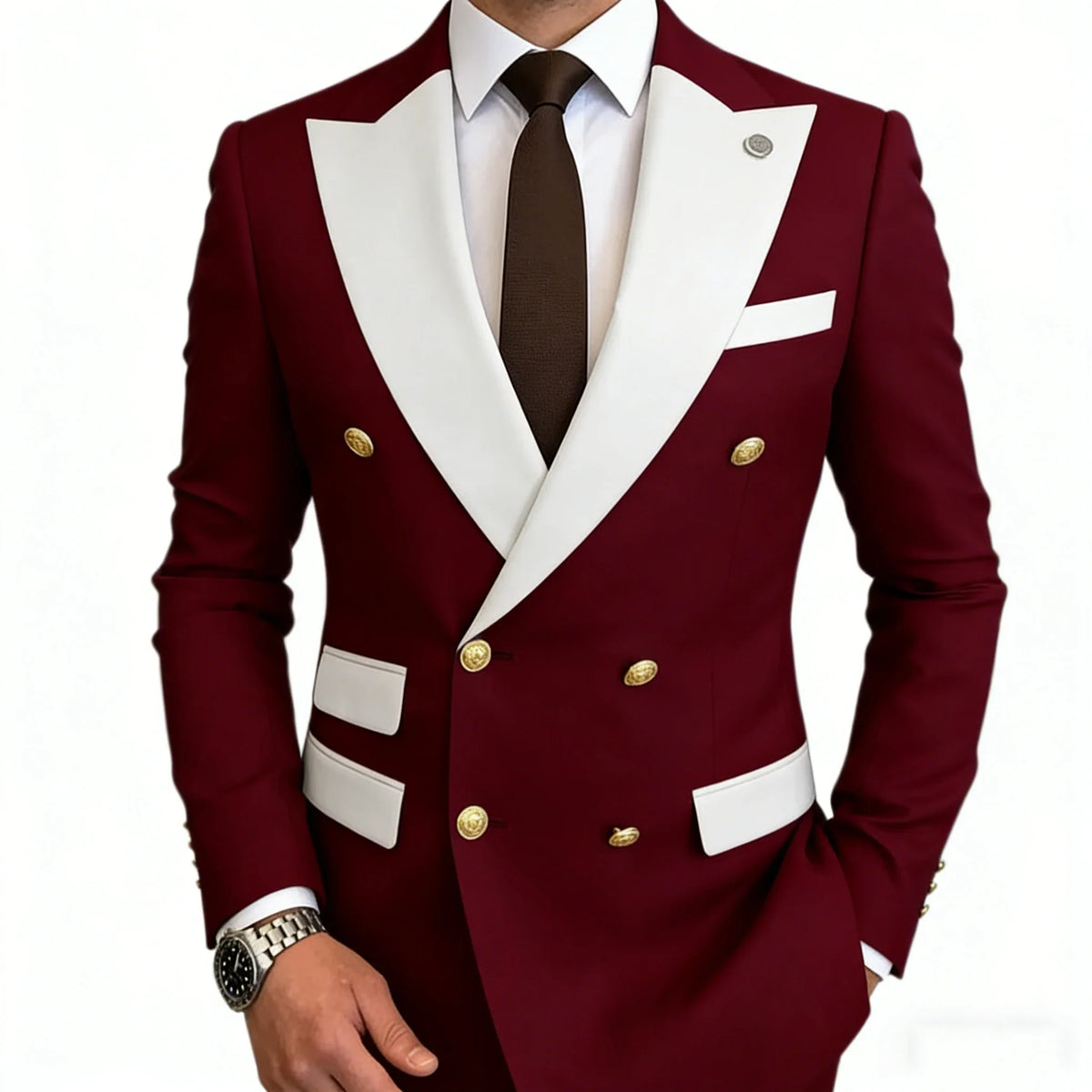 Men's Suit Blazer Slim Fit Double Breasted with White Peak Lapel Jacket Formal Business Tuxedo for Wedding Prom Party Dinner