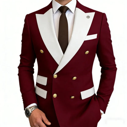 Men's Suit Blazer Slim Fit Double Breasted with White Peak Lapel Jacket Formal Business Tuxedo for Wedding Prom Party Dinner