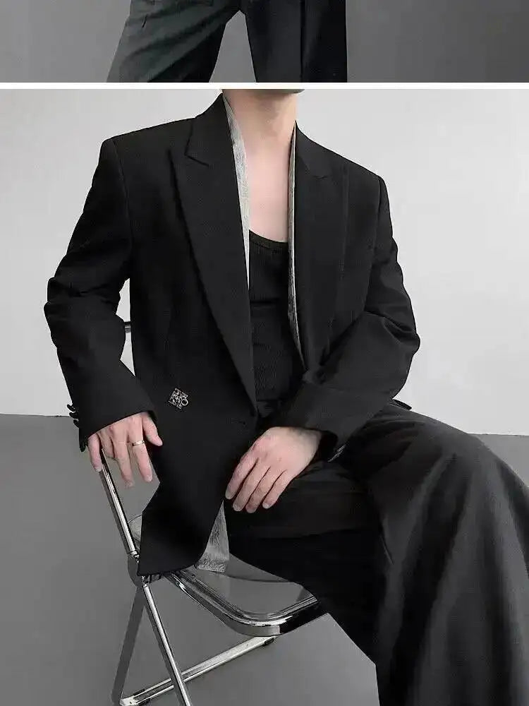 Metal Placket 2025 Buckle New Casual Blazer Fashion Jacket Men's Original Elegant Korean Handsome Jacket Original JY7386