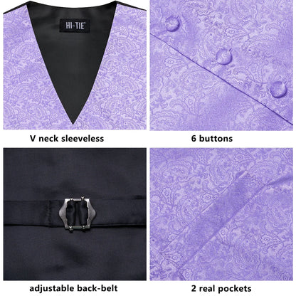 Men's Waistcoat Floral Paisley Vest with Tie Hanky Cufflinks Set for Wedding and Business