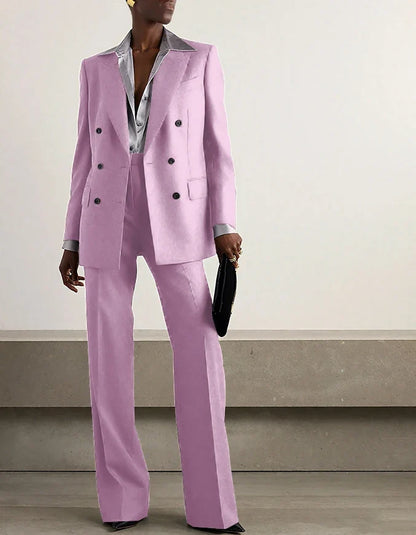 Fashion Grey Double Breasted Women Pants Set High-end Female Two Pieces(Jacket+Trousers)أطقم بناطيل
