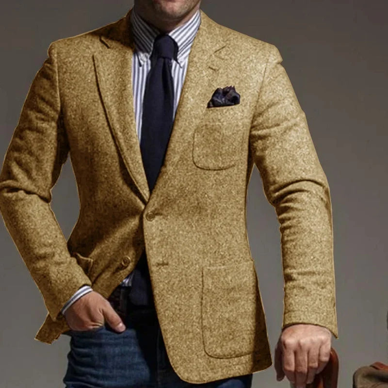 Men's Wool Blend Slim Fit Blazer Single-Breasted Lapel Jacket for Business and Formal Occasions