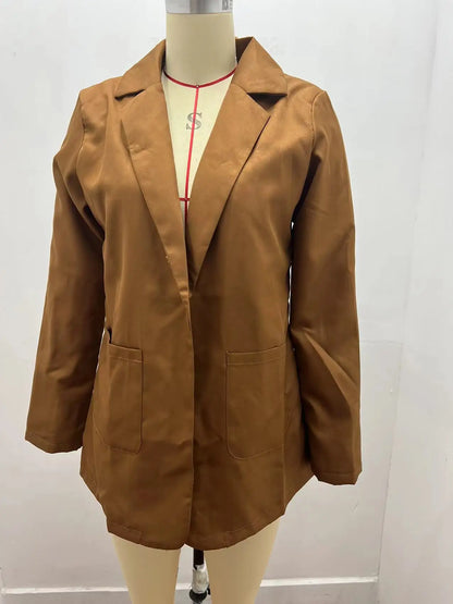 Women's Casual Blazer Notched Lapel Long Sleeve Open Jacket with Pockets Slim Fit Spring Autumn Office Lady Streetwear Coat