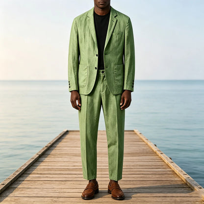 Men's Linen Blend 2-Piece Suit Notched Lapel Slim Fit – Casual Summer Beach Wedding Set