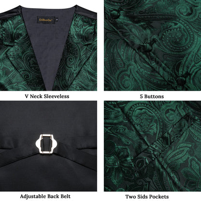 Men's Paisley Suit Vest & Tie Set – Formal Waistcoat with Necktie Pocket Square, Perfect for Weddings and Business Events