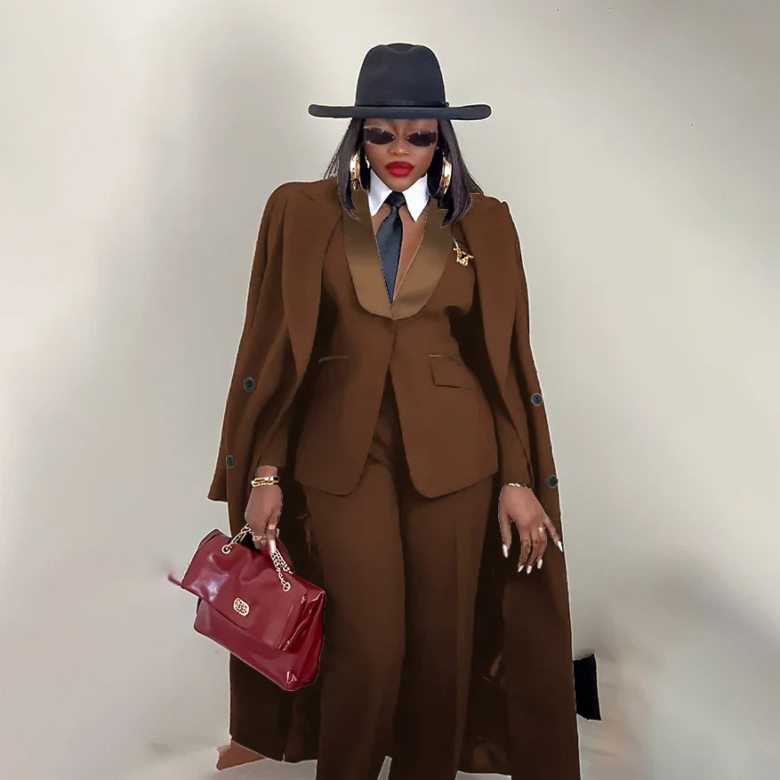 Modern Women's Suit New 3 Piece Pants Sets Blazer+Trousers+Overcoat Office Commute Elegant Style Banquet Dinner Formal Wear