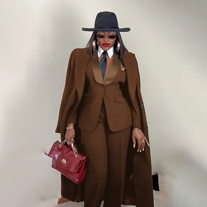Modern Women's Suit New 3 Piece Pants Sets Blazer+Trousers+Overcoat Office Commute Elegant Style Banquet Dinner Formal Wear